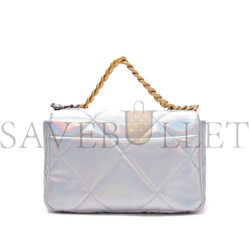 CHANEL IRIDESCENT CALFSKIN QUILTED MEDIUM CHANEL 19 FLAP LIGHT GOLD PURPLE BLUE AS1160 (26*17*8cm)